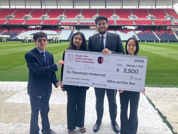 2024 WashU Olin Values and Data Case Competition, 2nd Place in Undergraduate Division: Konik Mitra 26BBA, Hemansi Agarwal 25BBA, Yashonandan Kakrania 26BBA, Jillian Wu 25BBA