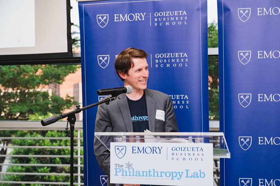 Brian Goebel addresses attendees at Goizueta's 2024 Philanthropy Lab giving ceremony